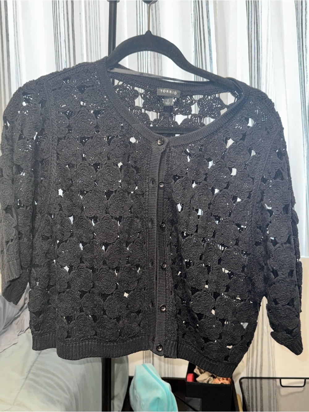 NWOT Black Crochet Button-Front Crop Sweater - Women SIZE L